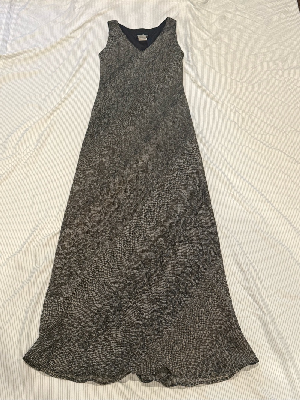Vintage Positive Attitude Dress 10 Black Gray Snakeskin Maxi Chiffon Fairy Glam